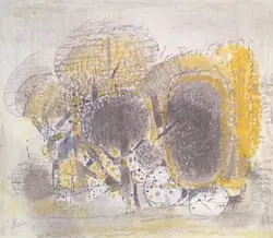 Pastel BOLIN Arbres jaunes bruns 49x57